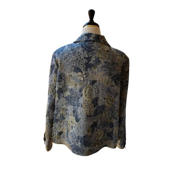 Retro Trendy Blue/White Tapestry Jacket w/Faux Crystal Buttons Size XL - Picture 4 of 9
